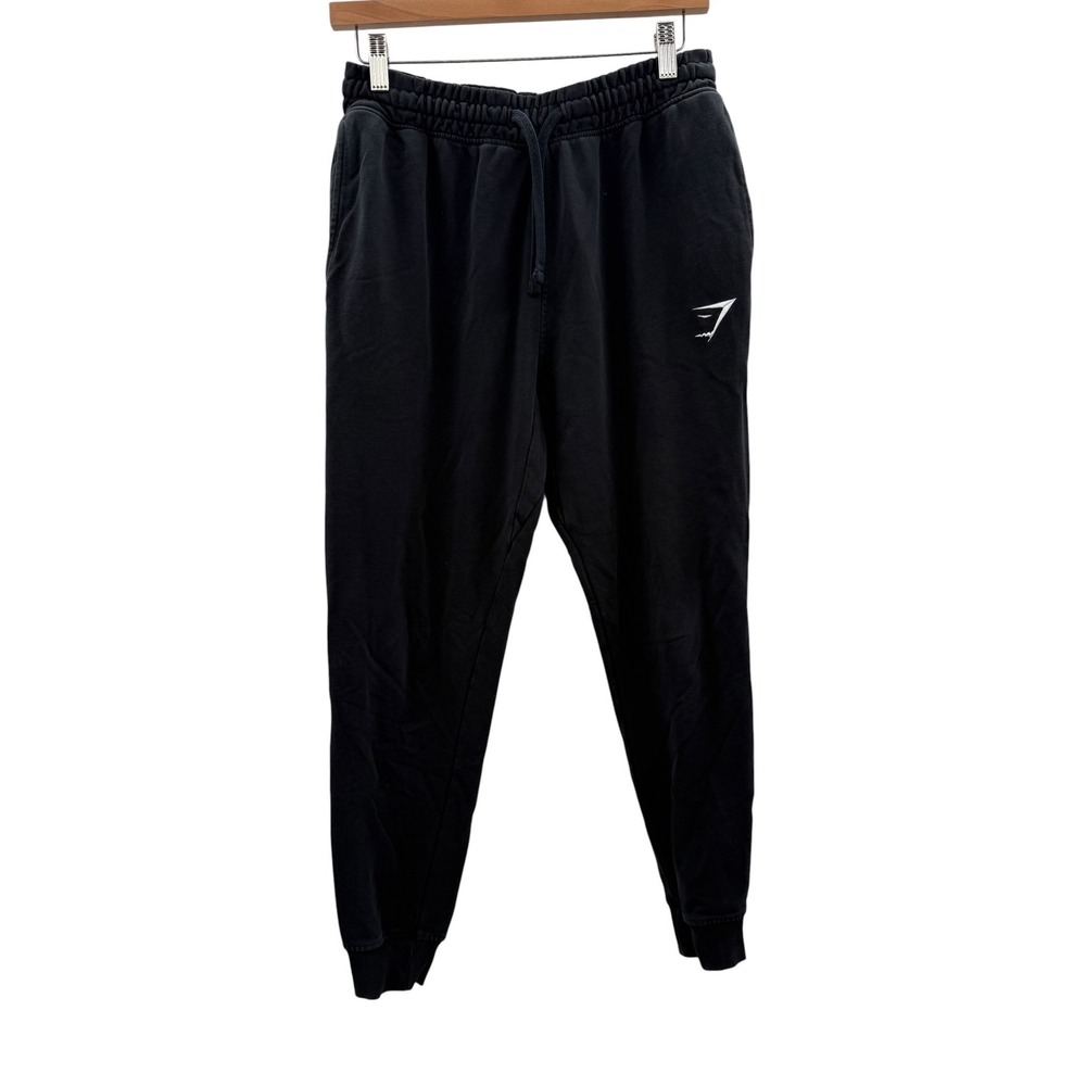 Gymshark Crest Joggers Mens Small‎ Black Tapered Sweatpants Drawstring GMBT3980